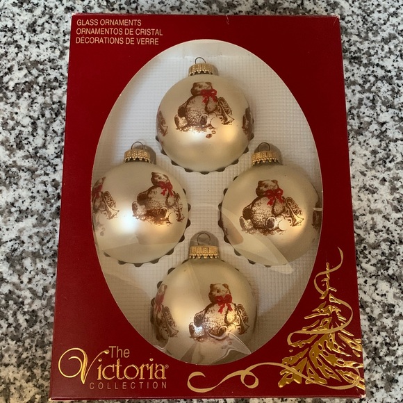 Rauch Other - RAUCH THE VICTORIAN COLLECTION Teddy Bear Christmas Ornaments Red Bow Set of 4